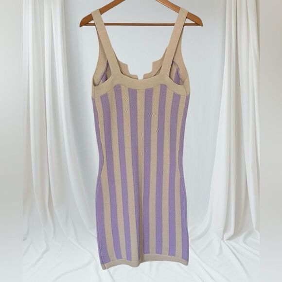 HOUSE OF HARLOW Dress NEW 1960 Knit Bodycon Sleeveless Purple Cream Stripe M - Picture 4 of 9